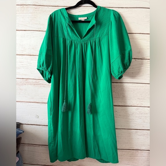 Knox Rose Dresses & Skirts - Knox Rose Emerald Green Puff-Sleeve Dress Size Large  office Beach Vacation